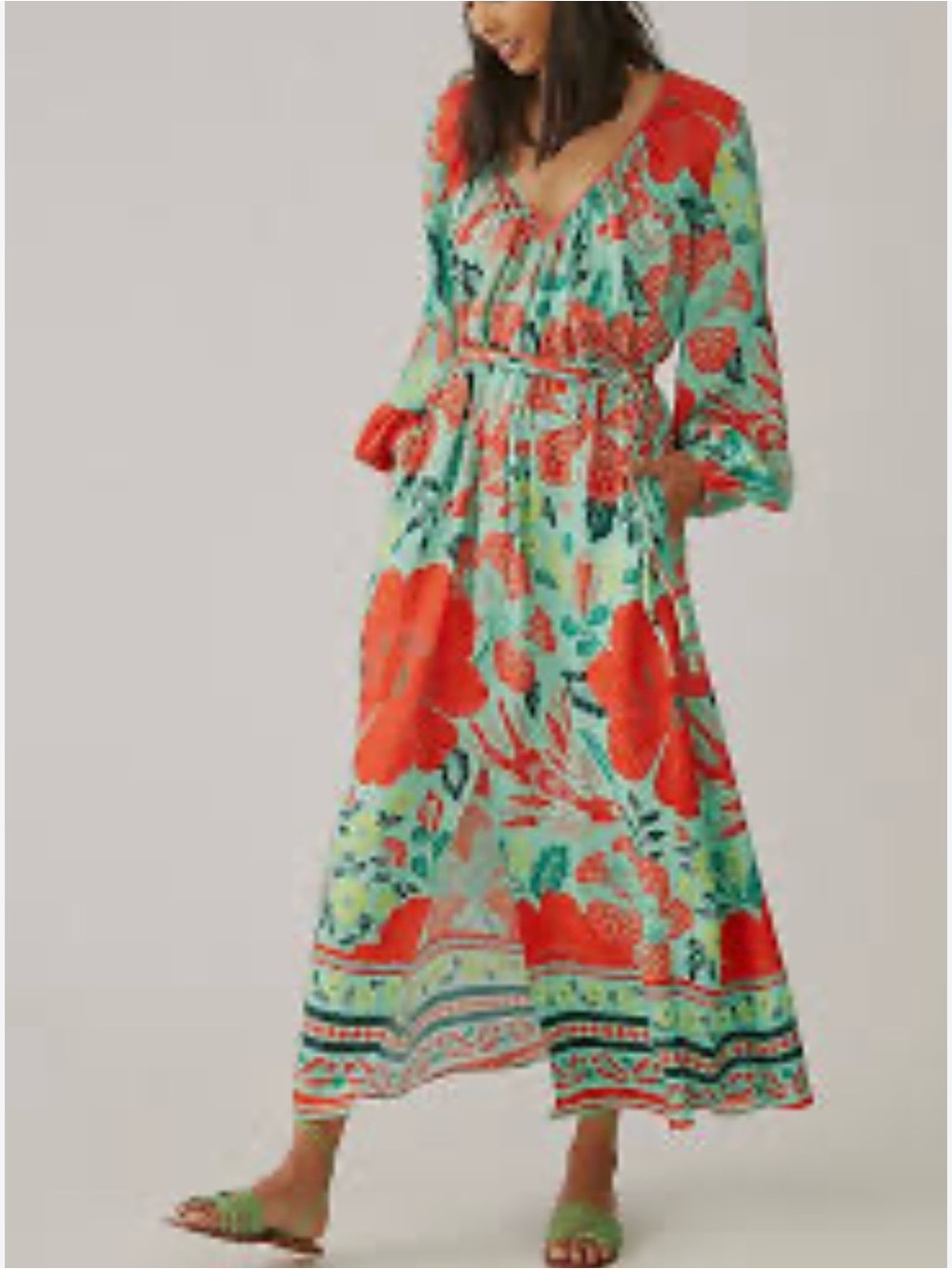 FARM Rio Poppies & Parrots Midi Dress Red Floral Print L